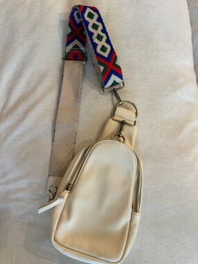 Anthropologie Cream Crossbody with Multicolor Woven Strap